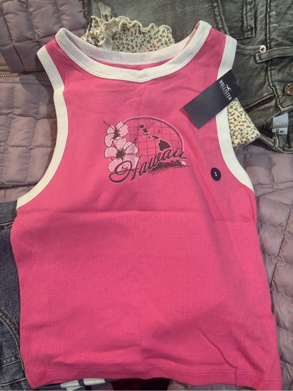Hollister Hot Pink Hawaii Graphic Tank with White Trim